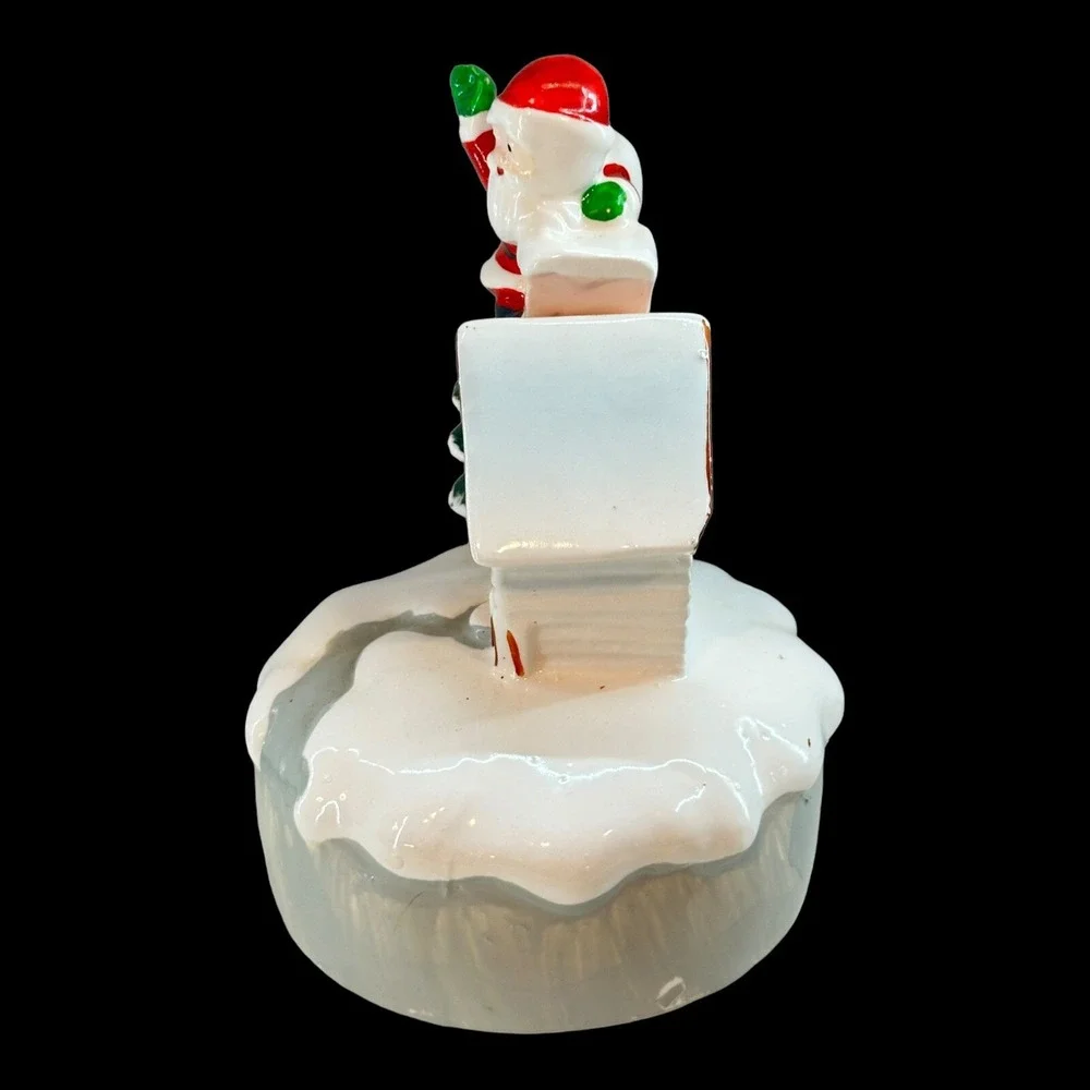 1970s Ceramic Music Box Santa Claus Is Coming to Town Rooftop XmasTaiwan Vintage